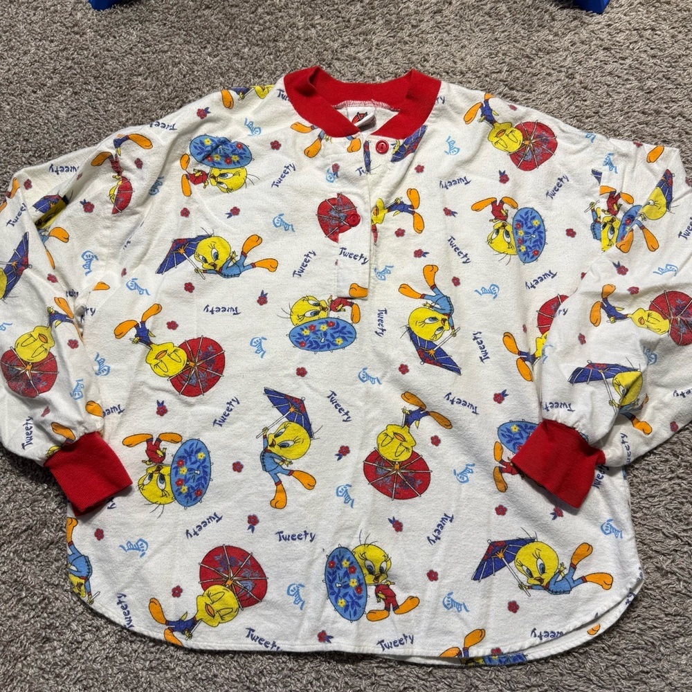Vintage tweety bird pajama set women medium 90s bold fleece - Picture 2 of 10
